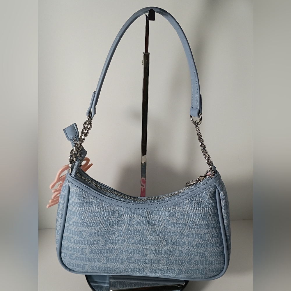 Juicy Couture Exclusive Run The World Light Blue Embroidered Patch Shoulder Bag - Picture 12 of 13